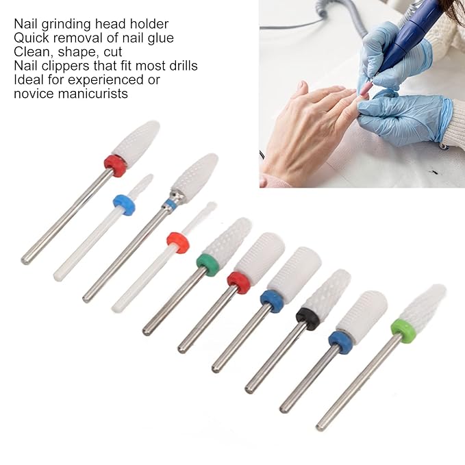 Nail Drill Bits, Ceramic Manicure Pedicure Bits, Manicure Dustproof Nail Grinding Head Set for Manicure Pedicure, Home Salon