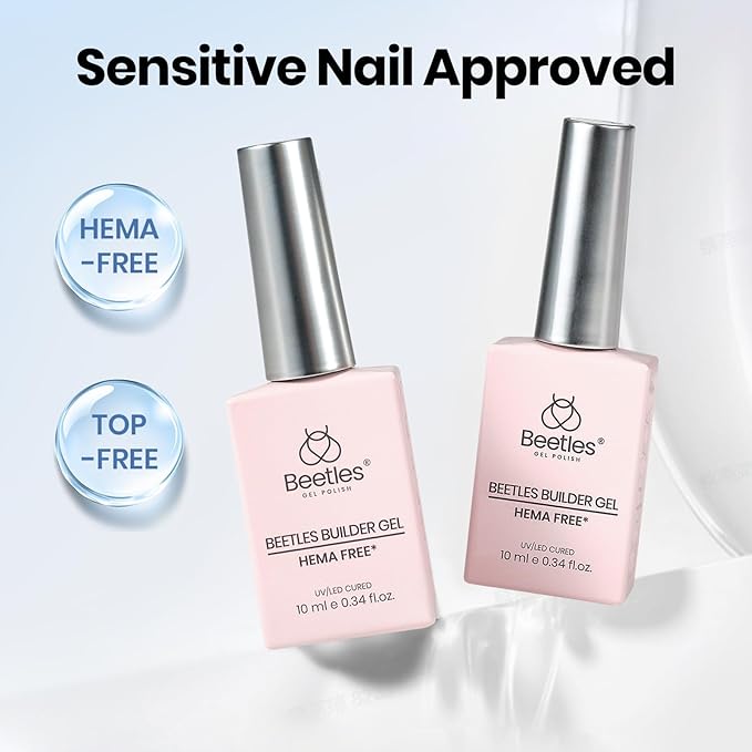 Beetles HEMA-FREE & TPO FREE Builder Nail Gel-Frosted Glow 2 Colors Strengthening Nails Building Apex & Extension for Beginner DIY Salon at Home,Clear & Jelly White Builder Gels UV & LED Lamp Need