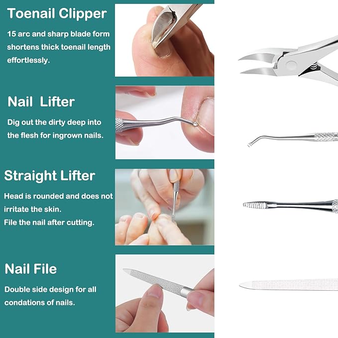Pedicure Tools for Feet,Ingrown Toenail Treatment,Ingrown Toenail Removal Kit,Pedicure Set,Toenail Grooming Kit,Top Notch Foot Blade, Super Sharp Toenail Clippers(8 Pcs Leather Case)