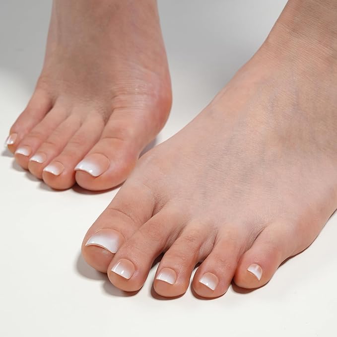 Vansiho Press on Toenails Short, Brown Ombre French Tips Toe Nail Press on Square for Women, Soft Gel Fake Toe Nails, Acrylic Nails Soak off Toenail Home DIY 15 Sizes