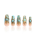 LOVFUL Press on Nails Turquoise Blue French Tip | Handmade with Full Covered Crystals | Reusable Full Cover Nails | Coffin Classic Regular 1.3 in | H122-S