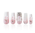 LOVFUL Short French Tip Press on Nails Ribbon Dream | Handmade Acrylic Press ons| Reusable Fake False Nails | Square Classic Regular 1.3in | H720-M