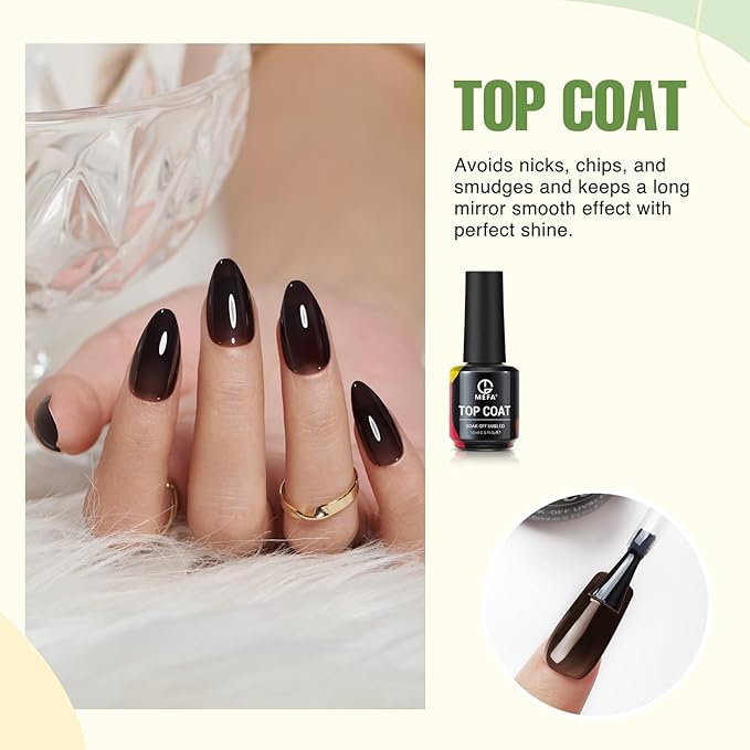 MEFA 2 Pcs 15ml Gel Top Coat and Base Coat Set, No Wipe Gel Nail Polish Base and Top Coat, Long Lasting Glossy Shine Effect Soak Off LED Nail Lamp Top Base Coat Nail Art DIY Manicure Holiday Gifts