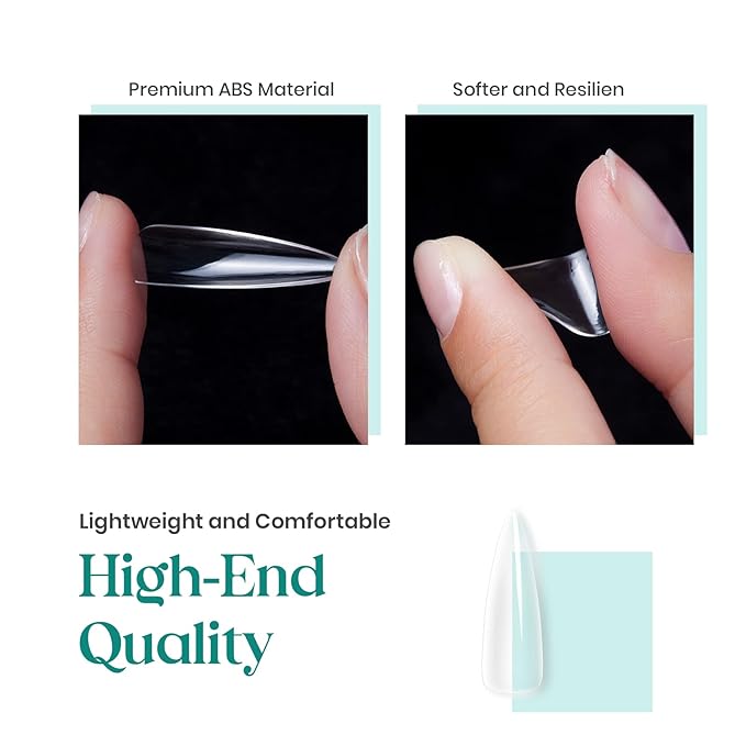 Beetles Gel Nail Tips Clear, Stiletto Medium, 500Pcs 10 Sizes, Pre-Shaped Full Cover Soft Acrylic False Press On Nail Tips Stiletto Shape Easy DIY Fall Nail Extension Salon Gift for Women