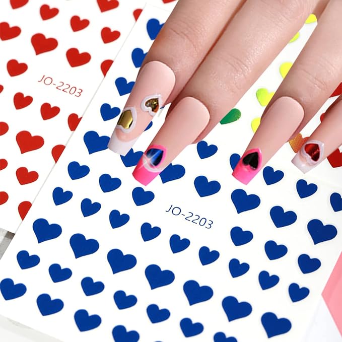 12 Colors Love Heart Nail Art Stickers, 3D Love Self-Adhesive Sticker Design, Laser Gold Silver Red Black White Pink Yellow Green Pink Blue Heart Nail Transfer Decals for Women Manicure Decorations