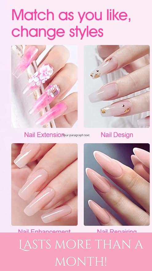 SEQ Poly Extension Gel Kit – SUMMER BLUSH Neutral Builder Formula with Base & Top Coat, Easy Application for Salon-Style Extensions, Includes Brush & Gift Bag