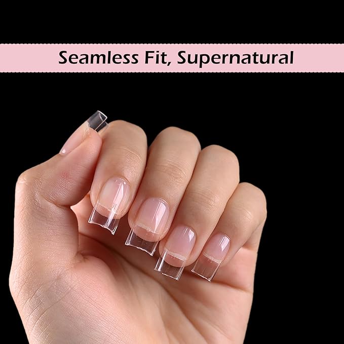 Short Square Nail Tips, 510Pcs Thick Straight Full Cover Fake Nails, Sharp Square Clear Press-On Nails French Acrylic False Nail Tips for Salon Home DIY 15 Sizes
