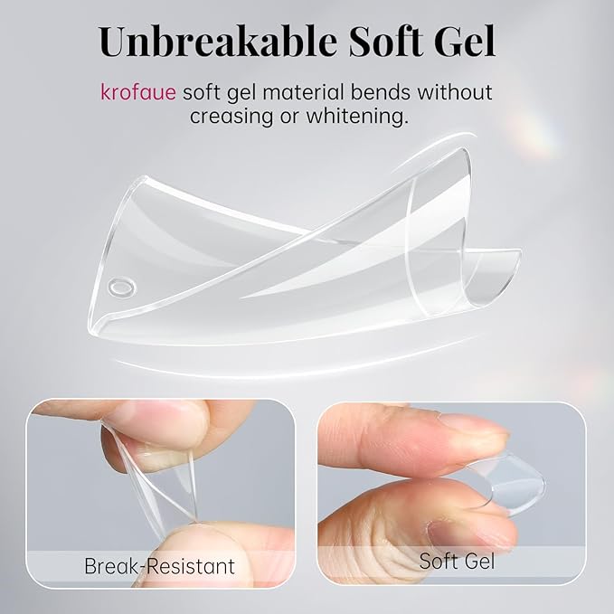 krofaue Duck Nail Tips - 240pcs Clear Soft Gel Curved Nail Tips 12 Sizes Crystal Duck Feet Style Half Cover False Nails Extra Wide French Nails with Box for DIY Salon
