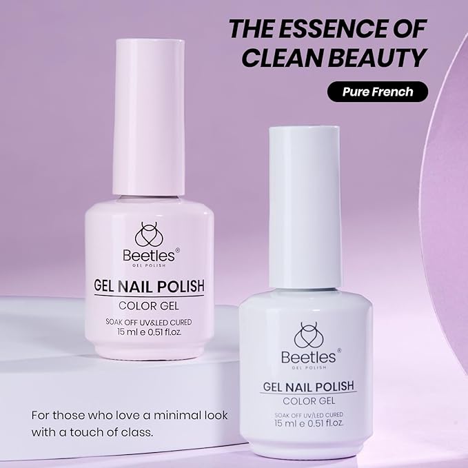 Beetles French Tip Gel Polish Set - Spring White Pink Gel Nail Polish Set Soak Off UV LED with 2 Styles Classic French Nail Art Sticker Sheets Manicure DIY Home Salon Gifts for Women Pure French