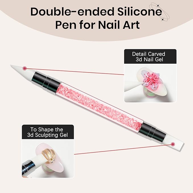 3D Gel for Nail Art, Clear Sculpting Solid Hard Gel for Nails Non-Sticky for Carving Building Extension with Nail Art Pen Home DIY Manicure