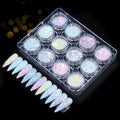 Nail Art Glitter Shiny Sequins Iridescent AB White Thin Flakes 12 Jars 3D Chunky for Eyes Body Makeup ﻿