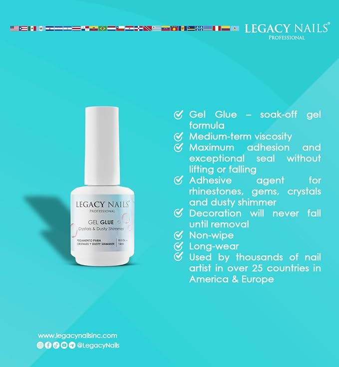 Legacy Nails Professional Gel Glue Crystals & Dusty Shimmer 0.5oz - Adhesive Gel for Crystals, Rhinestones & Nail Art Gems, Quick-Drying, Long-Lasting, Soak-Off, Easy to Use UV LED