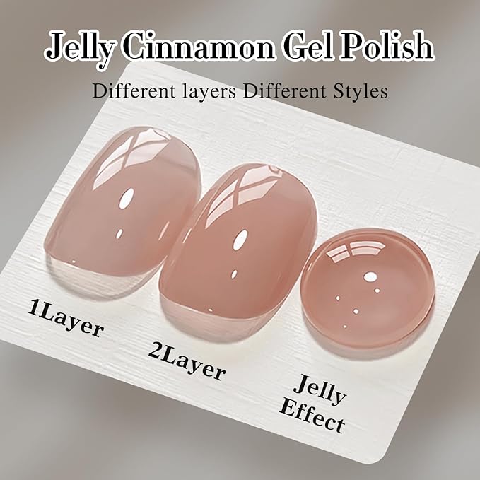 Double Rhythm Gel Polish 15ML Jelly Sheer Pastel Light Milky Color Pearl White Bottle 1 PC 0.5 OZ Full Size Nail Art Salon at Home (Jelly Cinnamon-D1492)