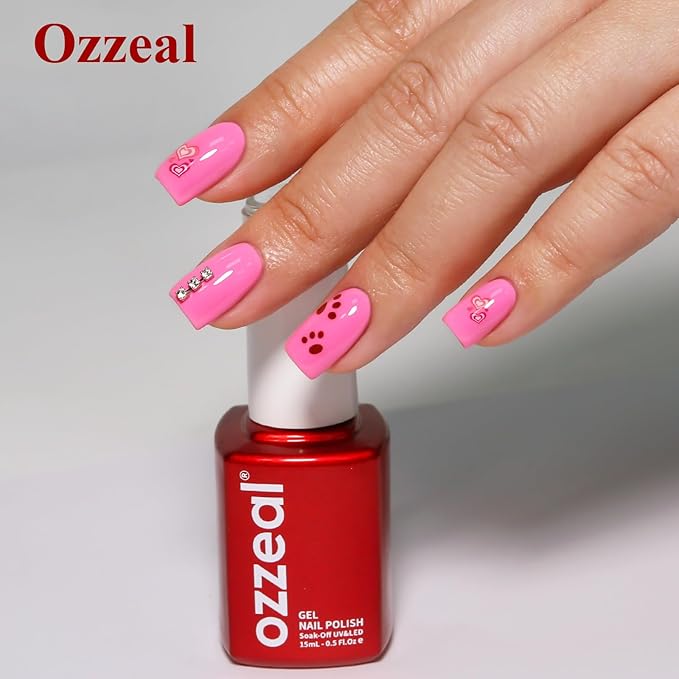 Gel Polish, 0.5 Fl Oz Bright Pink Gel Nail Polish Spring Summer Soak off LED UV Gel Nail Polish Art Starter Manicure Salon DIY Nail Gel Polish Design