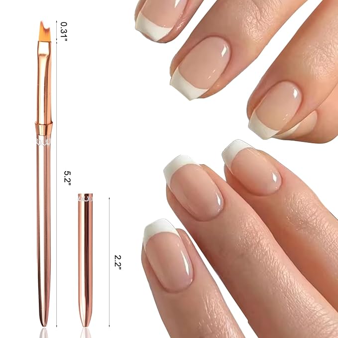 SILPECWEE 1pc French Nail Brush Acrylic Nail Art Brushes Rose Gold Nail Pen Nail Design Brush French Tip Brush for Nails Nail Polish Brushes French Manicure Brush