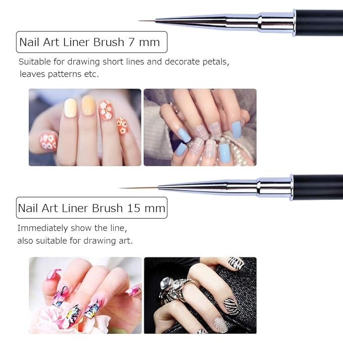 5Pcs Nail Art Brush Set Rhinestone Handle Gel Polish Nail Art Design Brushes for Salon and Home DIY Manicure