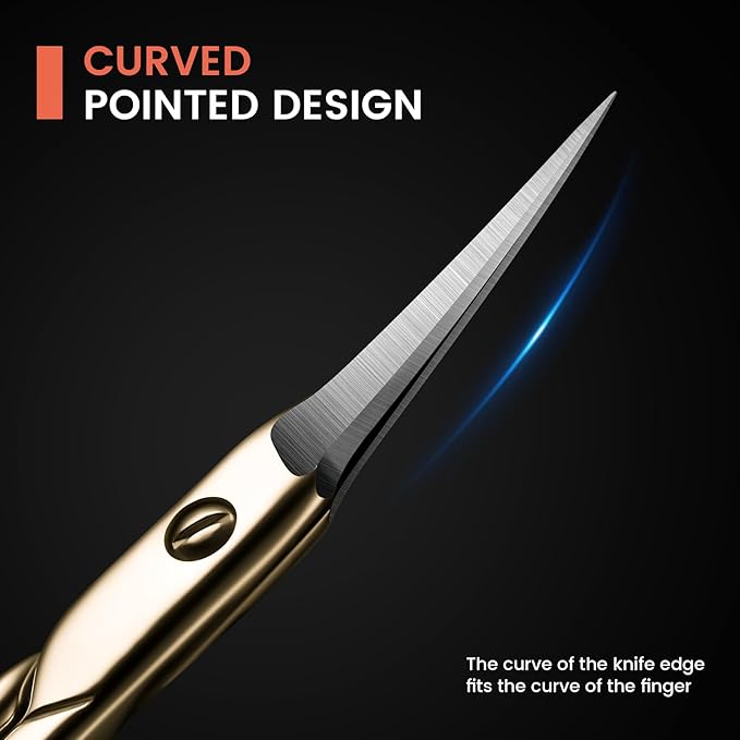 BEZOX Curved Cuticle Scissors - Precision Manicure Scissor Nail Cuticle Trimmer, Professional Stainless Steel Nail Scissors for Cuticle Care, Cuticle Cutter Small Scissors for Women - Golden