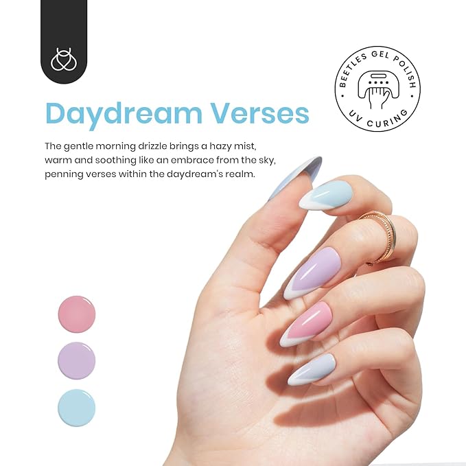 beetles Spring Gel Polish Set - Daydream Verses Collection, Baby Blue Purple Pastel Spring Colors Gel Nail Polish Set 6 Colors Soak Off UV LED Needed DIY Manicure Kit Gifts for Women Girls