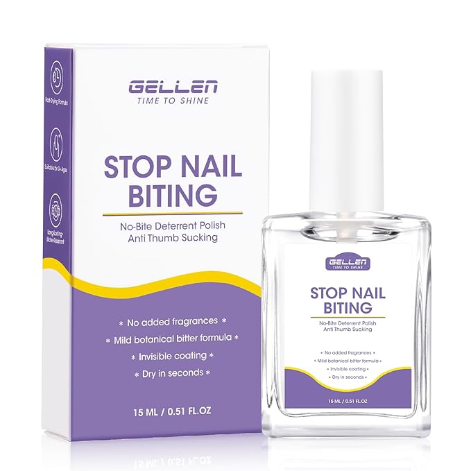 Gellen Nail Biting Treatment for Kids & Adults - 15ml Safe Nail Biting Prevention Thumb Sucking Deterrent Bitter Taste No Biting Nail Polish Nail Care Solution to Help Stop Finger Biting & Nail Repair