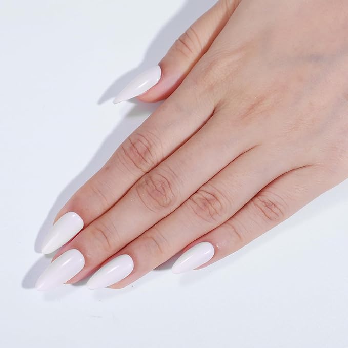 Rnker Press On Nails - Transparent Color, Almond White Top gel Nails with Bright Finish, 15 Sizes - 30 Nail Kit with Glue