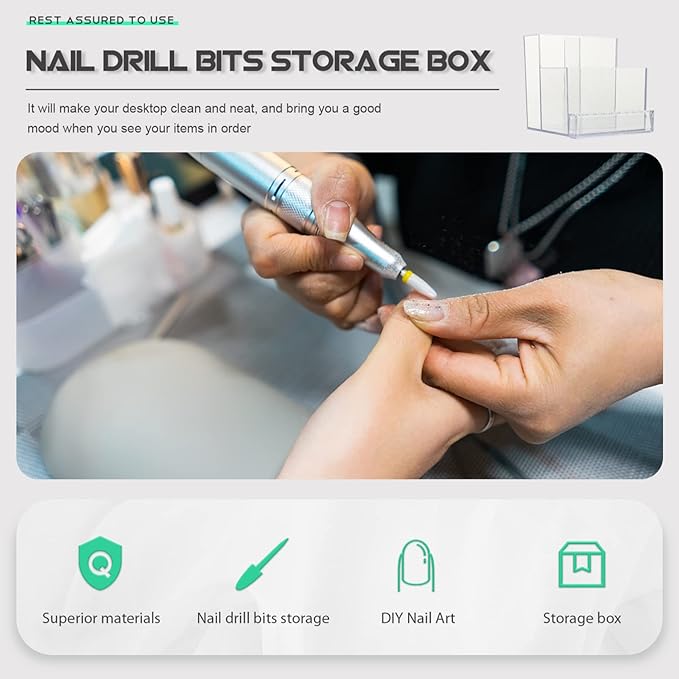 Beaupretty Nail Drill Bit Organizer Case 4.13X4.13X4.05In Compact Storage Box Portable Nail Grinding Head Holder for Manicure Salon and Home Use