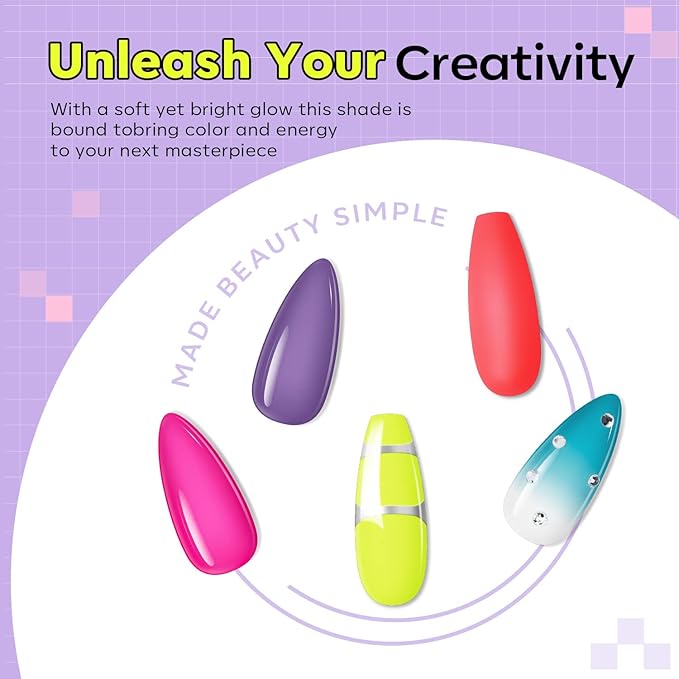 Modelones Poly Nail Gel Set, 6 Colors Forever Young Collection Turquoise Purple Blue Neon Yellow Hot Pink Poly Extension Builder Gel Nail Spring Hot Summer French Manicure DIY