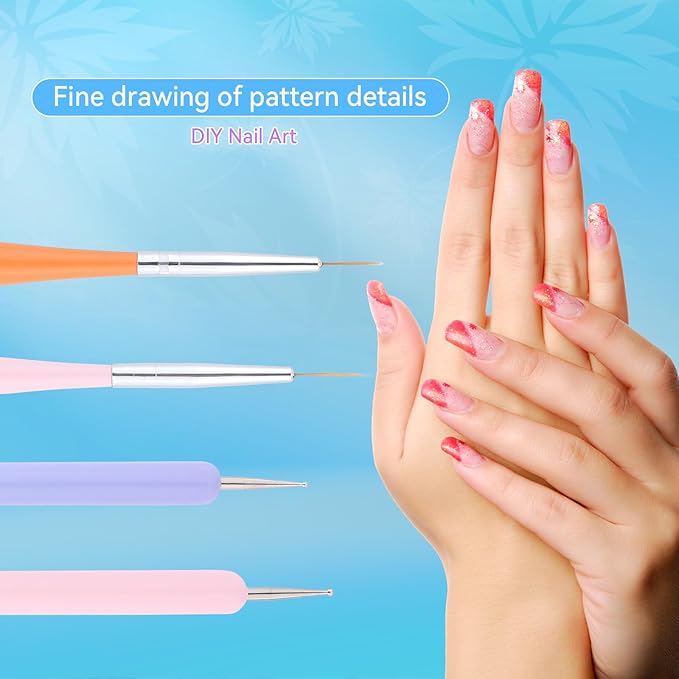 6Pcs Nail Art Brush Set, Gel Polish Acrylic Nails Painting Brush Dotting Pen Liner Brushes Double-Ended Fingernail Design Tools Kit Manicure Drawing Cleaning Home DIY Salon Gifts(Multicolor-1)