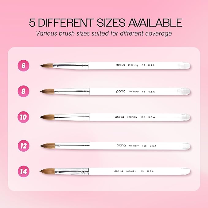 PANA Pure Kolinsky Hair Acrylic Nail Brush - Oval Crimped Shape Silver Ferrule Clear Acrylic Handle (Size 12) - Nail Extension Manicure Pedicure Salon Beginner & Professional