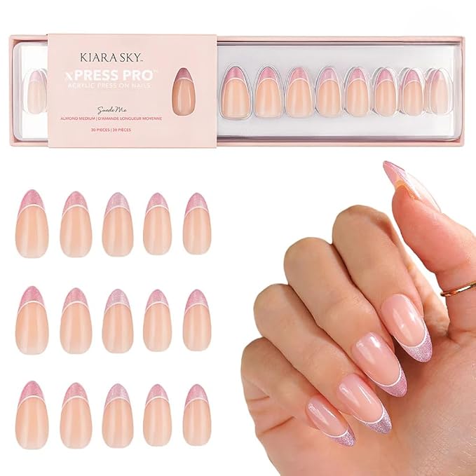 Kiara Sky Press On Nails | XPRESS PRO 100% Acrylic Nails | 30-Piece Kit Includes Nail Glue, Cuticle Pusher, File & Prep Pad | Almond Medium - Suede Me