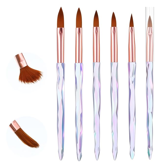 Acrylic Nail Brush Set 6 Size 4, 6, 8, 10, 12, 14 Professional Manicure Brushes for Acrylic Powder Application, 3D Extension & Carving Kolinsky Nail Art Brushes for DIY Home Salon Tools
