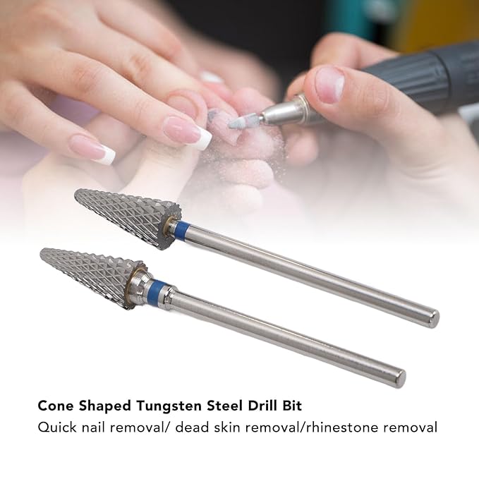 Tungsten Tapered Nail Drill Bit 2pcs, Long Lasting Cone Nail Art Grinding Heads Smooth Shaping, Electric Drill File Removal, for Manicure Pedicure Tool