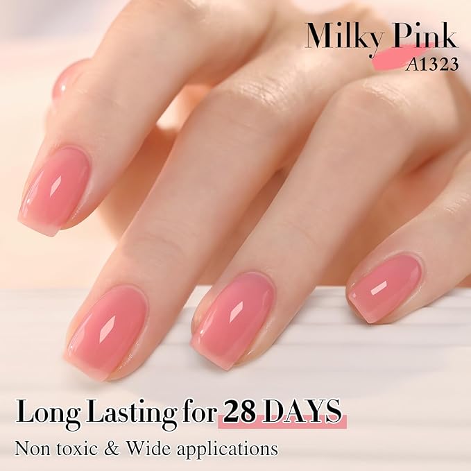 Double Rhythm 0.50 OZ Gel Polish Hema Free Same Color Same Bottle Golden Round Translucent Neutral Natural Milky 15 ML Jelly UV Polish Art DIY at Home (Milky Pink-C1323)