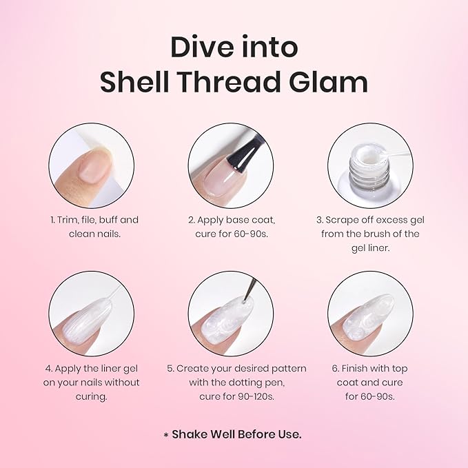 Beetles Pearl Pink Gel Nail Polish,Pearlescent Pink Mermaid Nail Drawing Gel Nail Art Polish Soak Off Uv Led Shimmer Liner Nails Art with Dotting Pen & Nails Charms Gift for Women