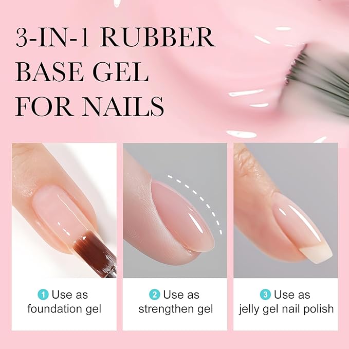 VENALISA Rubber Base Gel Nail Polish Set of 6 Colors Clear Jelly Nude Pink Rubber Base Coat Kit Transparent Soak Off UV Gel Salon Nail Art DIY at Home Manicure
