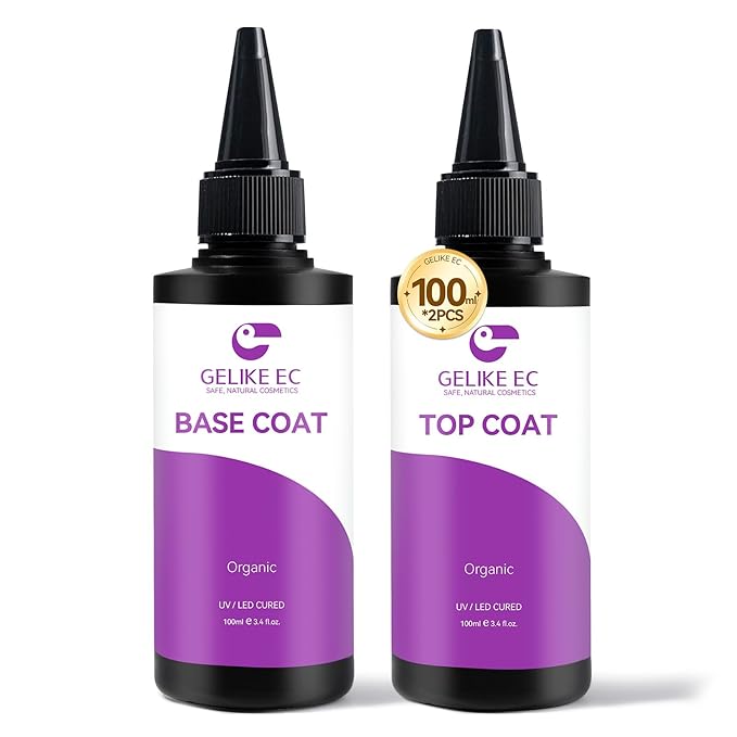 gelike ec Base Gel Top Coat Set: 2x100ml Hema Free Great Value Refill for Nail Techs Manicure Salon Store Compatible with All Gel Nail Polish & Acrylic Nails