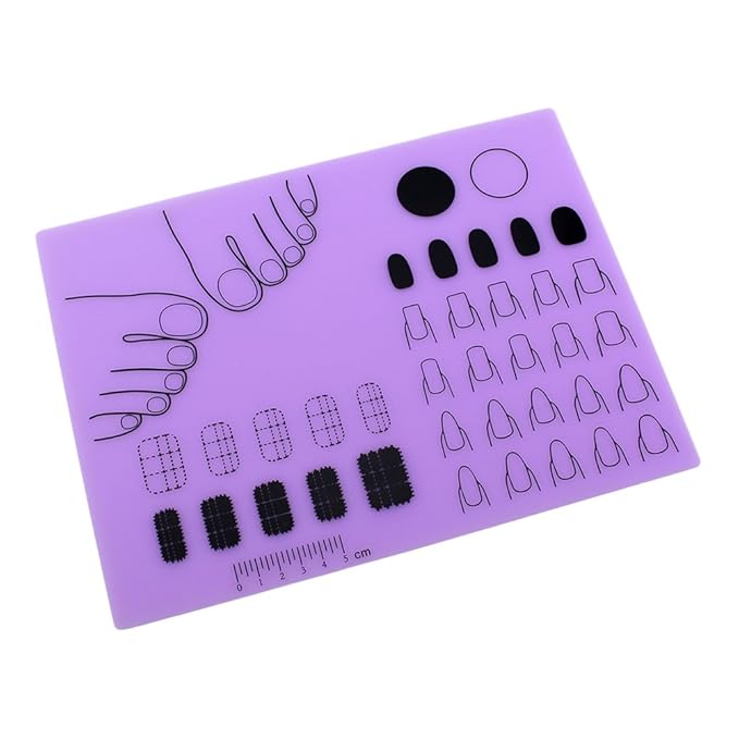 Nail Art Stamping Mat Silicone Workspace Stamping Plate Nail Polish Coloring Practice Pad Nail Sticker Guide Printing Transfer Table Cover Palette Tools Manicure Mat (B Type) (Purple)