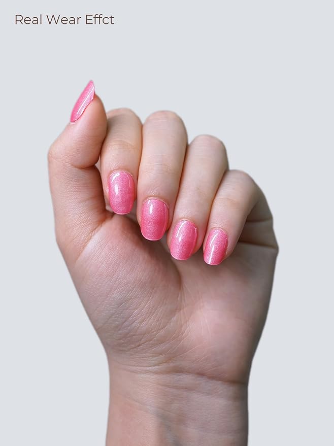 Semi Cured Gel Nail Strips - UV Light Gel Nail Stickers - 20 Long Lasting Salon Quality Wraps (Pink Sugar Sparkle)