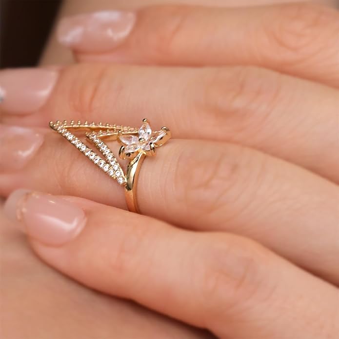 Jean Beau Finger Nail Ring for Women Teen Art Rhinestones Finger Tip Rings Gold Metal Nail Decoration Nail Protect Fashion Jewelry Gift