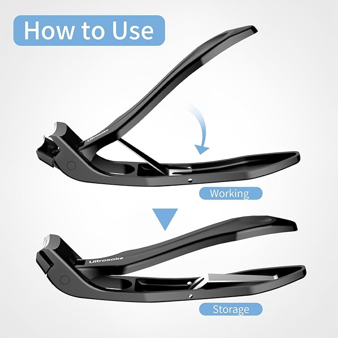 Toenail Clippers for Seniors Thick Toenails, Angled Head Toe Nail Clippers for Men Large with Wide Jaw Opening, Heavy Duty Sharp Fingernail Clipper Cutter with Catcher & Long Handle TC02