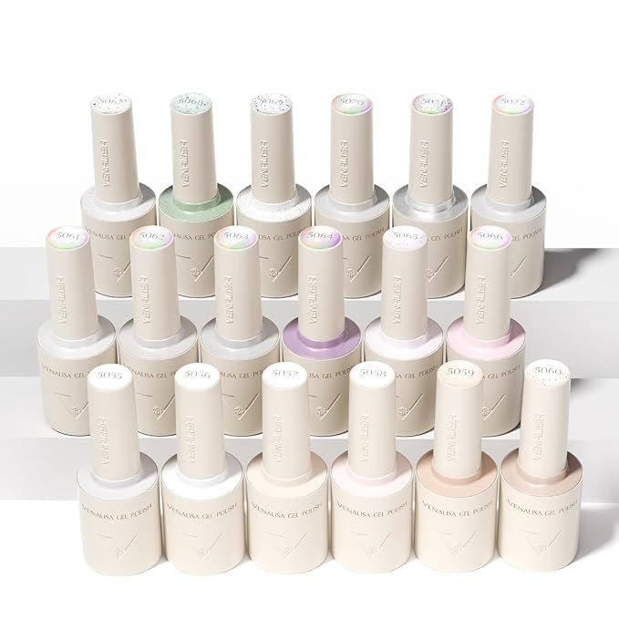 VENALISA V4 22 Pcs 10 ML White Gel Nail Polish Set with Color Card, Cat Eye Milky White Glitter Gel Polish Color Nail Art Starter Manicure Salon DIY at Home