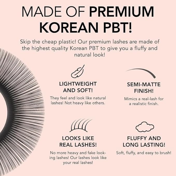 KIARA SKY LASH Premium Cashmere Easy Fan Lash Extensions | Soft Semi-matte natural finish | Fans like Butter | For Professional Eyelash Extensions Use Only | Black, (D-0.03-11MM)