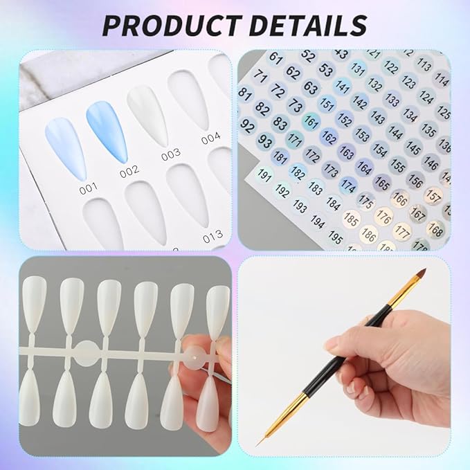 160 Nail Color Book, Professional Nail Color Display Book with 240 N-ail Tips & 1-200 Number Stickers Labels 3 Dual-Ended Nai-l Art Pen, Nai-l Salon Display Booklet(COLOR:White)