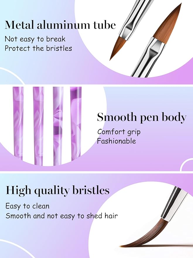 TOROKOM Acrylic Nail Brush and Dappen Dish Set, 6PCS Brush and 4PCS Glass Crystal Dish With Lid, UV Gel Nail Art Powder Liquid Cup Holder for Manicure
