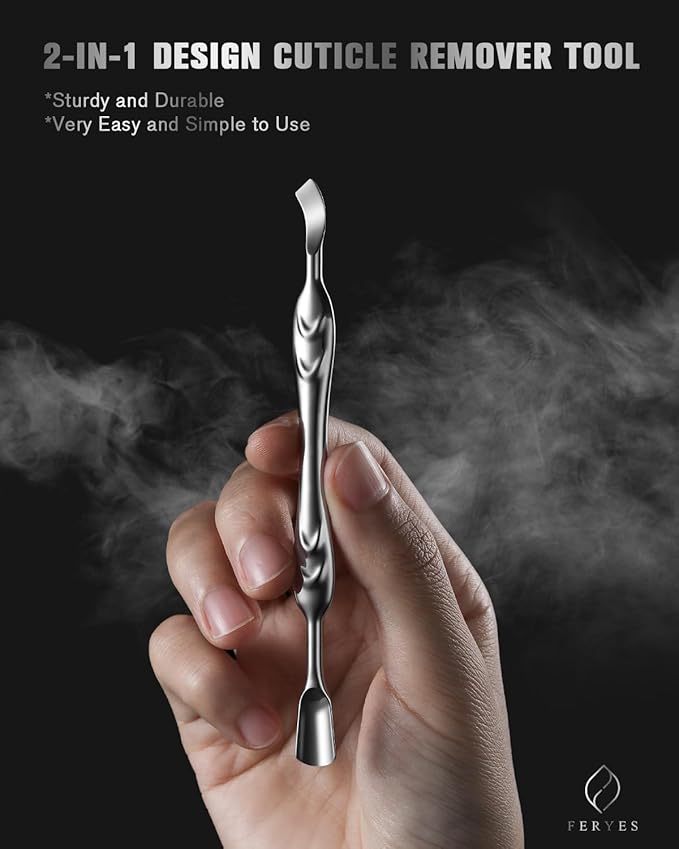 FERYES Elegant Precision Cuticle Pusher & Nail Cleaner - Dual-Ended Cuticle Stick Stainless Steel Cuticle Tool for Flawless Nail Care