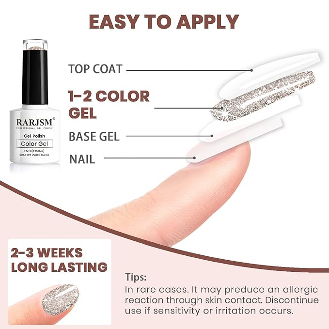 RARJSM Reflective Glitter Gel Polish,Flash Dimond Nude Brown Gel Nail Polish Winter Colors Sparkly Shiny U V L E D Curing Need Nailgel for Manicure DIY and Nail Art Salon 7.5ML