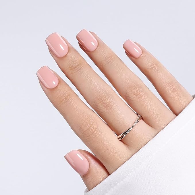 Nude Press On Nails - Neutral Pink Short Square Fake Nails, Square Press On Nails Reusable Stick On Nails in 15 Sizes, 30pcs False Nail Kit for Women & Girls (Blush Nude)
