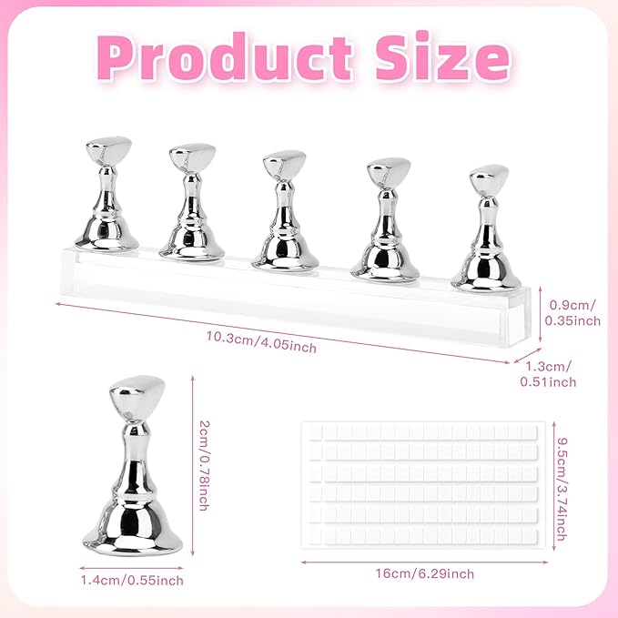 Nail Stand Nail Holder for Painting Nails 2 Sets Press on Nails Stand Display with 96 Pcs Reusable Adhesive Putty Clay Magnetic Acrylic Nailss Art Tools Accessories for Home DIY Salon Supplies Silver