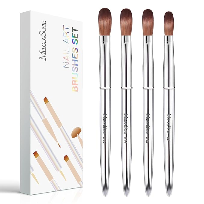MelodySusie 4-Piece Acrylic Nail Brush Set - Sizes 8/12/14/16 for Acrylic Application, Powder Extension & 3D Nail Carving