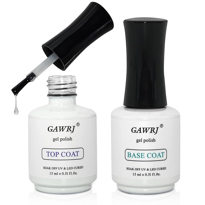 2 Pcs 15mL No Wipe Gel Top Coat and Base Coat Set - Shine Finish and Long Lasting Soak Off LED Nail Lamp Gel Base Top Coat Finish Nail Art Design Manicure Gifts for Women