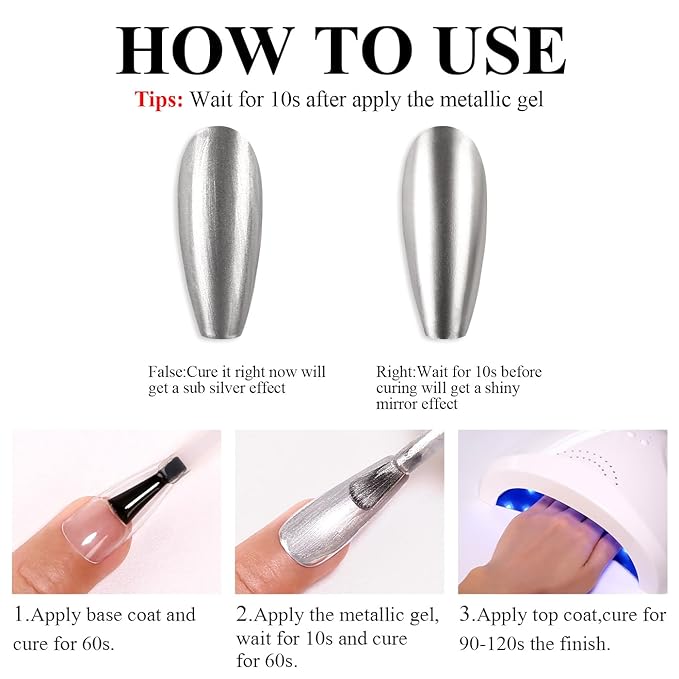 Imtiti Chrome Gel Nail Polish, 15ML Silver Metallic Gel Nail Polish with Metal Mirror Effect - Soak Off UV LED DIY Nail Art Salon Manicure